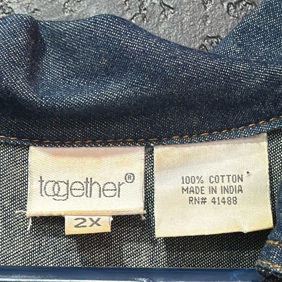 TOGETHER Vintage Denim Native American Indian Embellished Shirt Size 2X - Picture 7 of 8